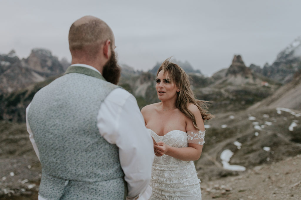 Bride says her vows in the Sexten Dolomites on the Tre Cime trail