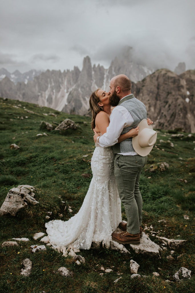 couple elopes at tre cime in their wedding attire
