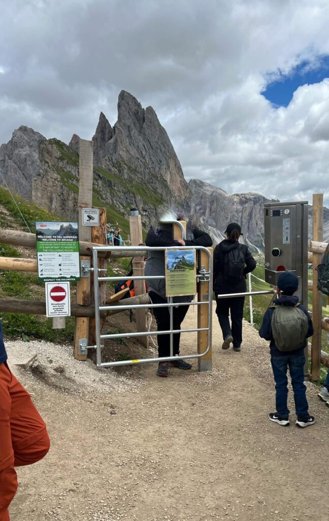 The new turnstiles installed at the famous Seceda peaks in the Dolomites, summer 2025